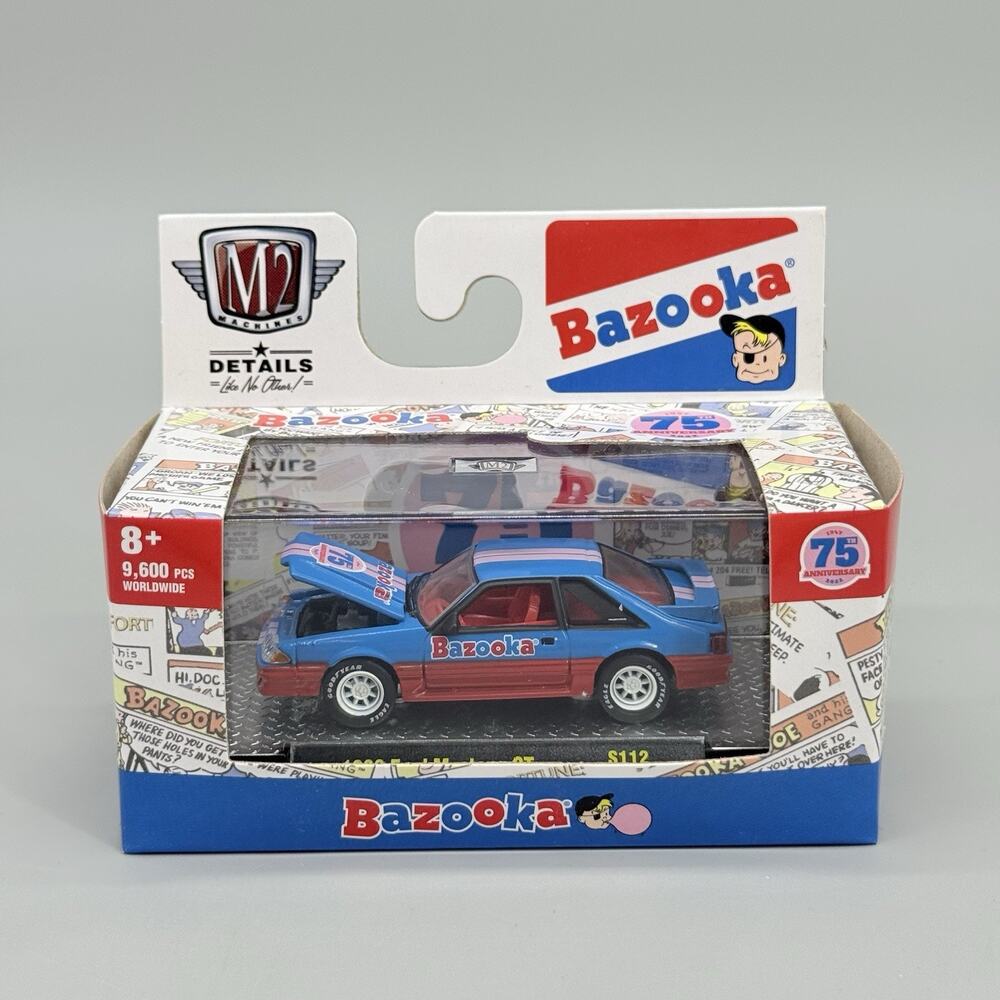 M2 Bazooka 75th Diecast 1988 Ford Mustang GT 1:64 S112 Blue Pink Red Car